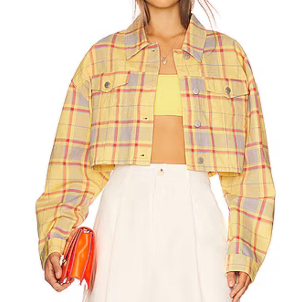WeWoreWhat Denim Plaid Cropped Jacket